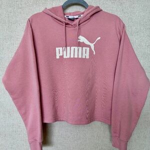 Puma Pink Cropped Logo Hoodie Sweatshirt Size M